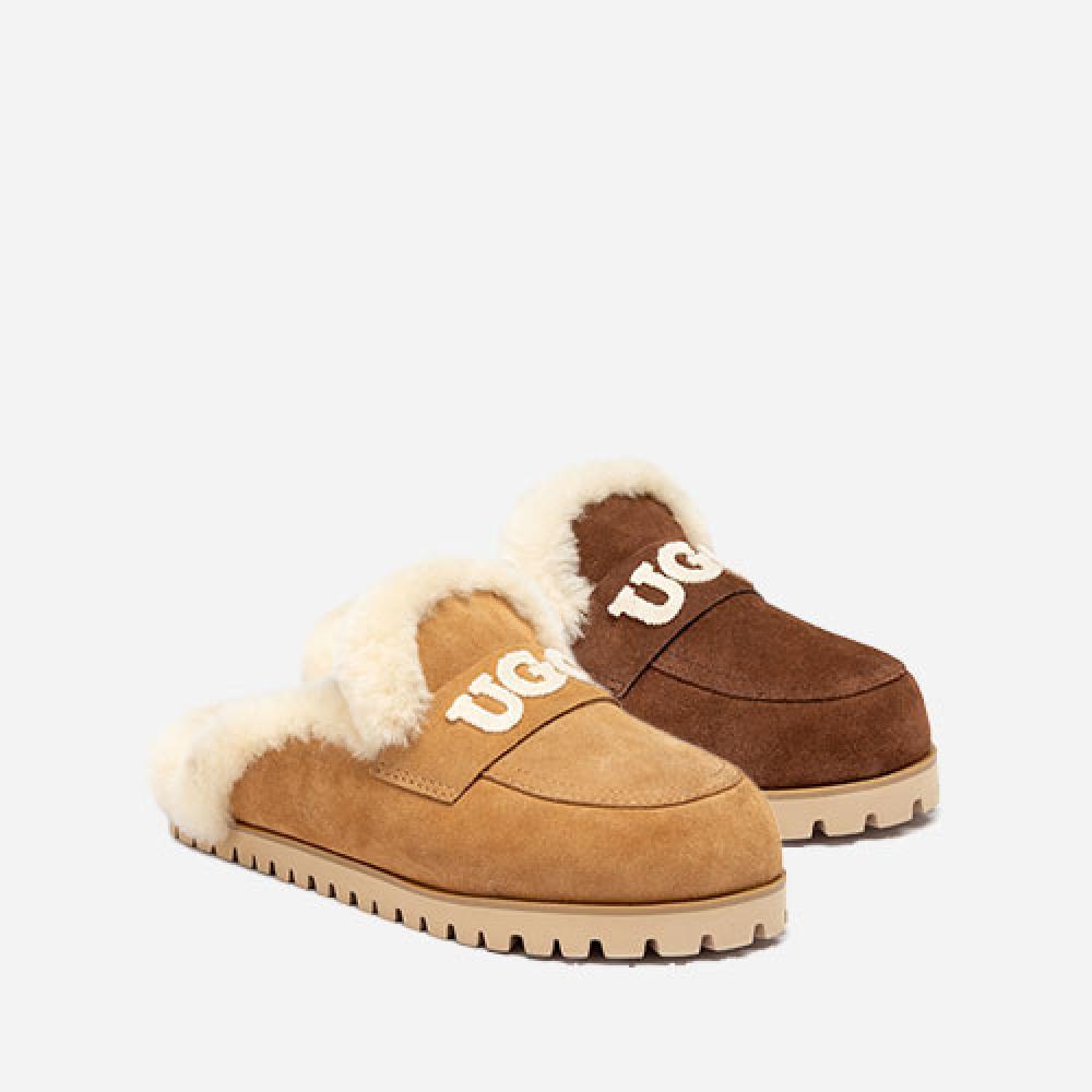 오즈웨어 프리야 니트 로고 시어링 슬리퍼